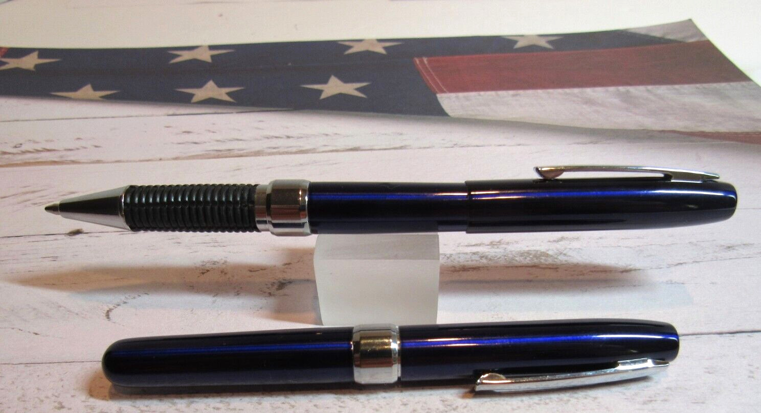 SET OF 2 GLOSSY BLUE MAGNUM BULLET CAPPED PEN