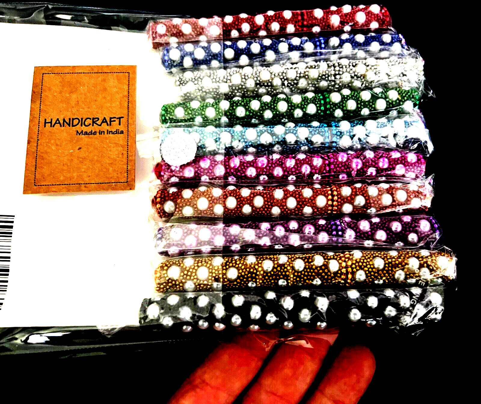 10 piece Pen Set INDIA Pearl and Seed Beads Black Ink Red Blue Green Black PENS