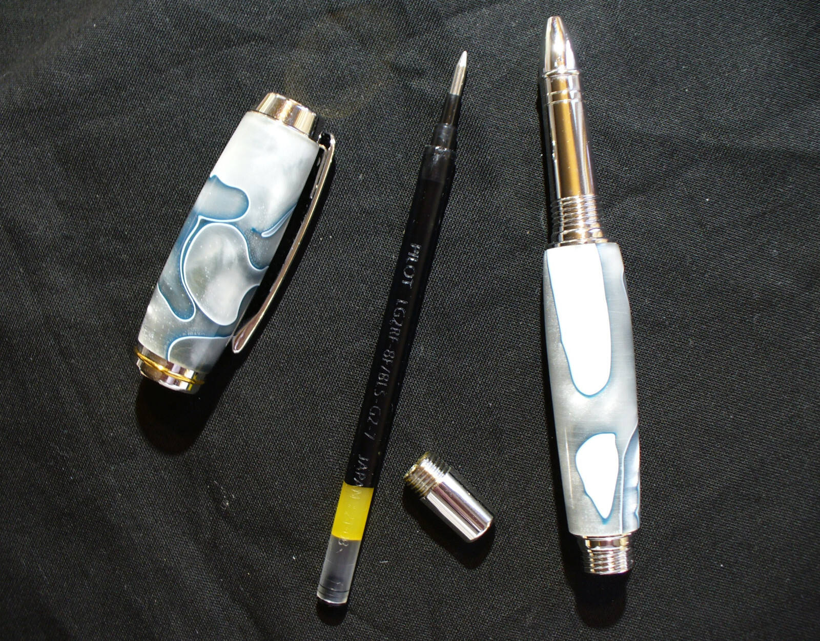 Hand Made Celluloid Gray Swirl & Chrome Roller Ball Pen