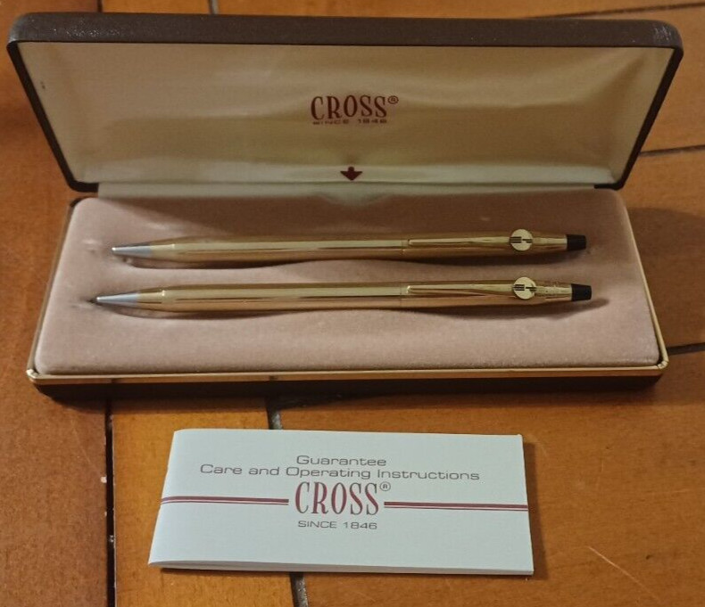 Vintage 80’s Cross 10k Gold Filled W/Logo Advertising BallPoint Pen & Pencil Set