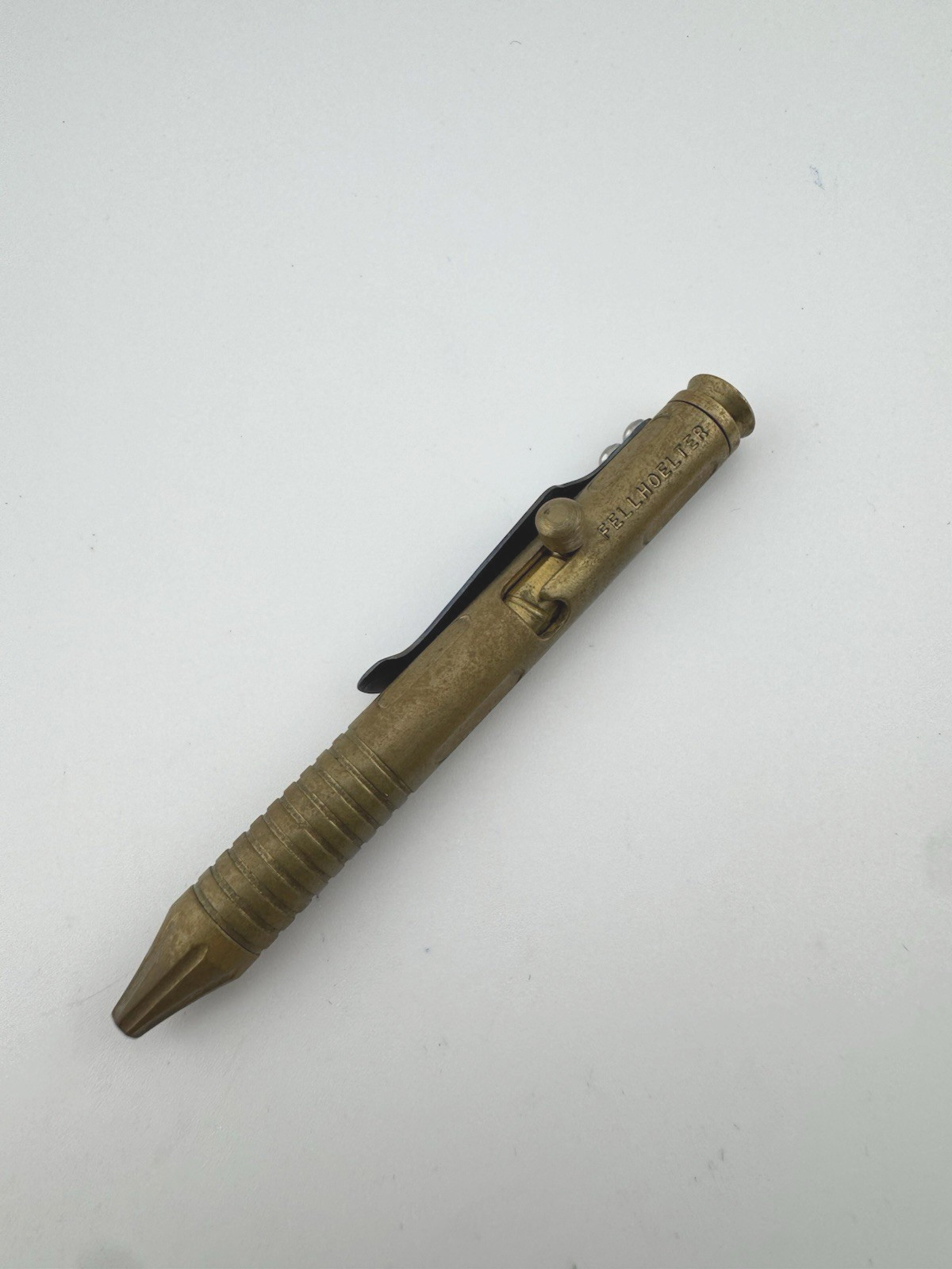 Original Brian Felholter Mini Custom Brass Titanium Blue Mokuti Pocket Clip Pen