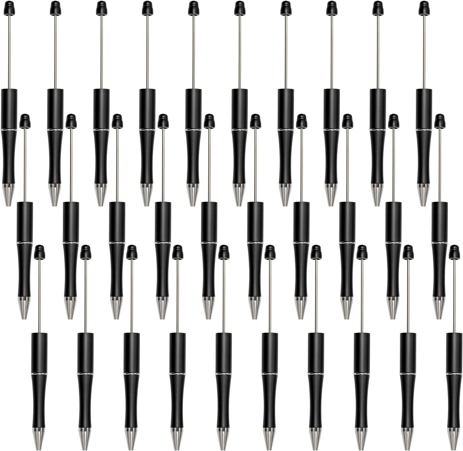 30 PCS Black Beadable Pens Plastic Bead DIY Cute Cool Black Ink Ballpoint