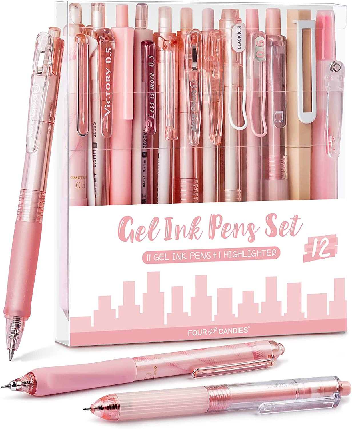 Fourcandies 12Pack Pastel Gel Ink Pen Set, Cute Note Taking 0.5Mm Fine Point