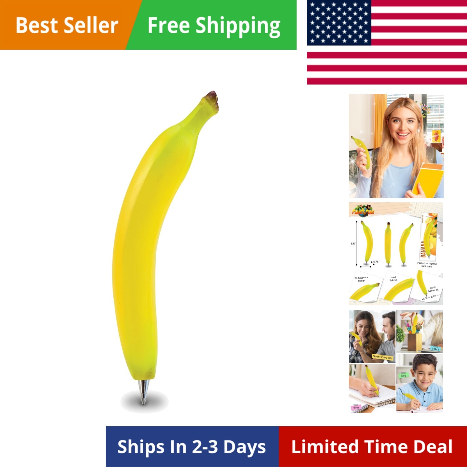 Planet Pens Banana Writing Pen – Unique Ballpoint Pen for Kids and Adults, Cu…