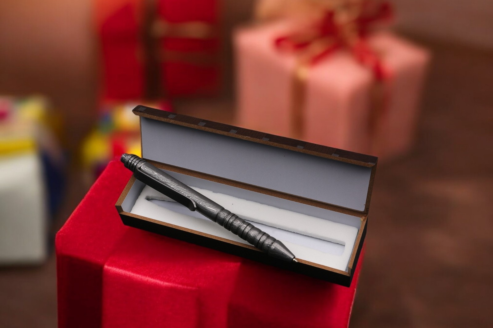 Damascus Steel Metal Ballpoint Pen Silver 137mm 70g Stationary Gift w/Box