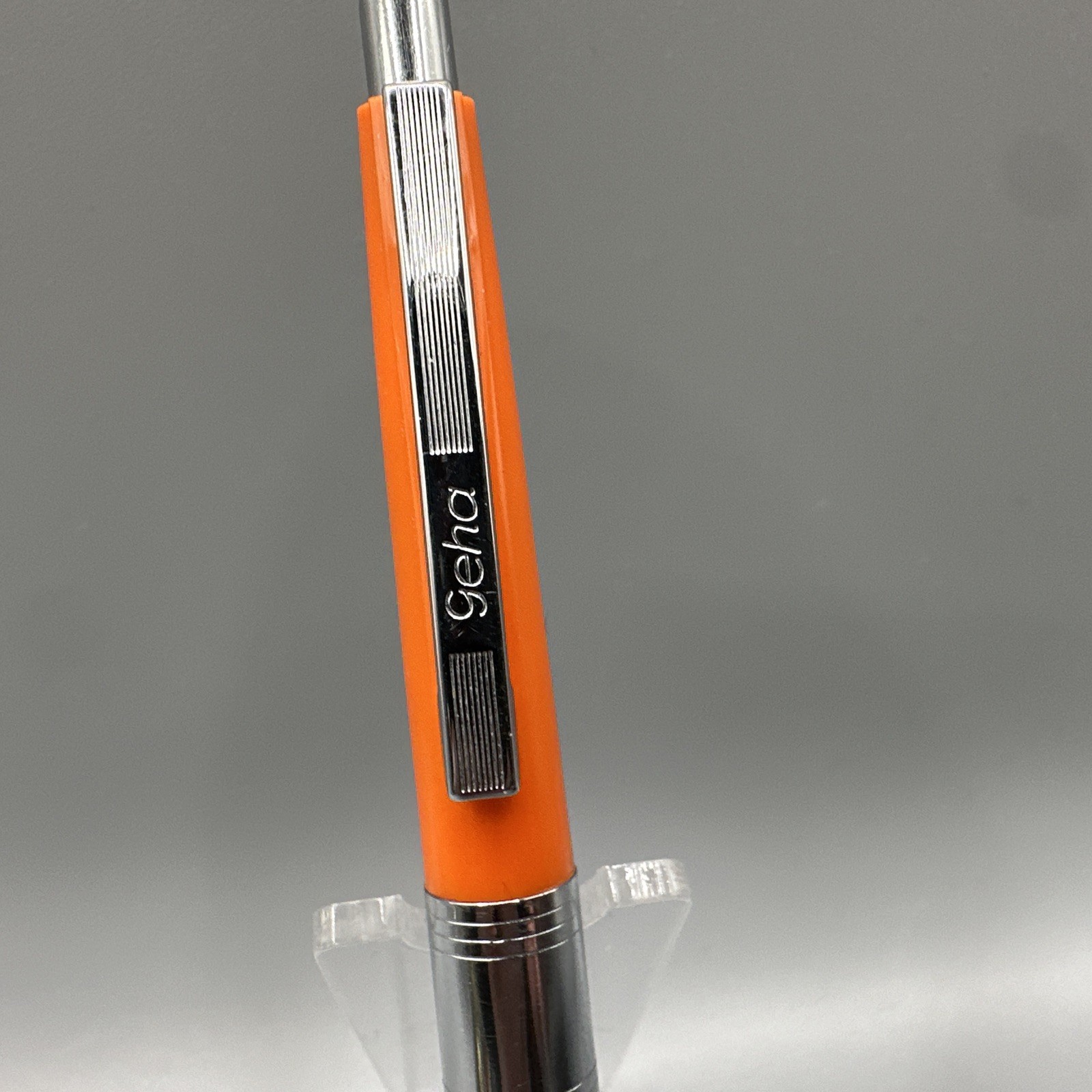 Geha Ballpoint Pen Orange Chrome Very Rare 1950’s Works Clicker Does Not 1068