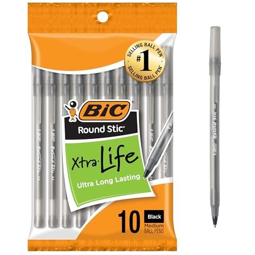 Pack of 10 Ballpoint Pen – Black Ink Ball Point Pens for Office Writing School