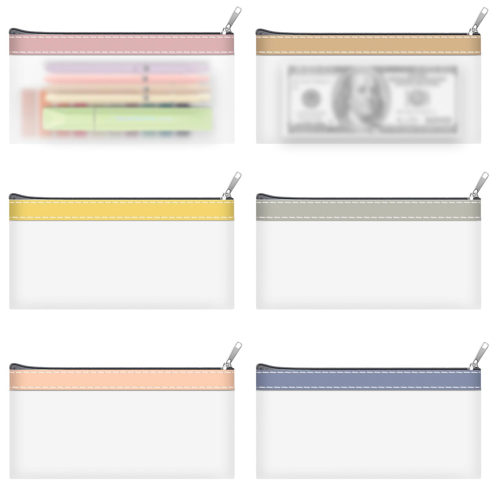 6 Pack Clear Pencil Pouch With Zipper Case Small Bag Makeup Holder Money