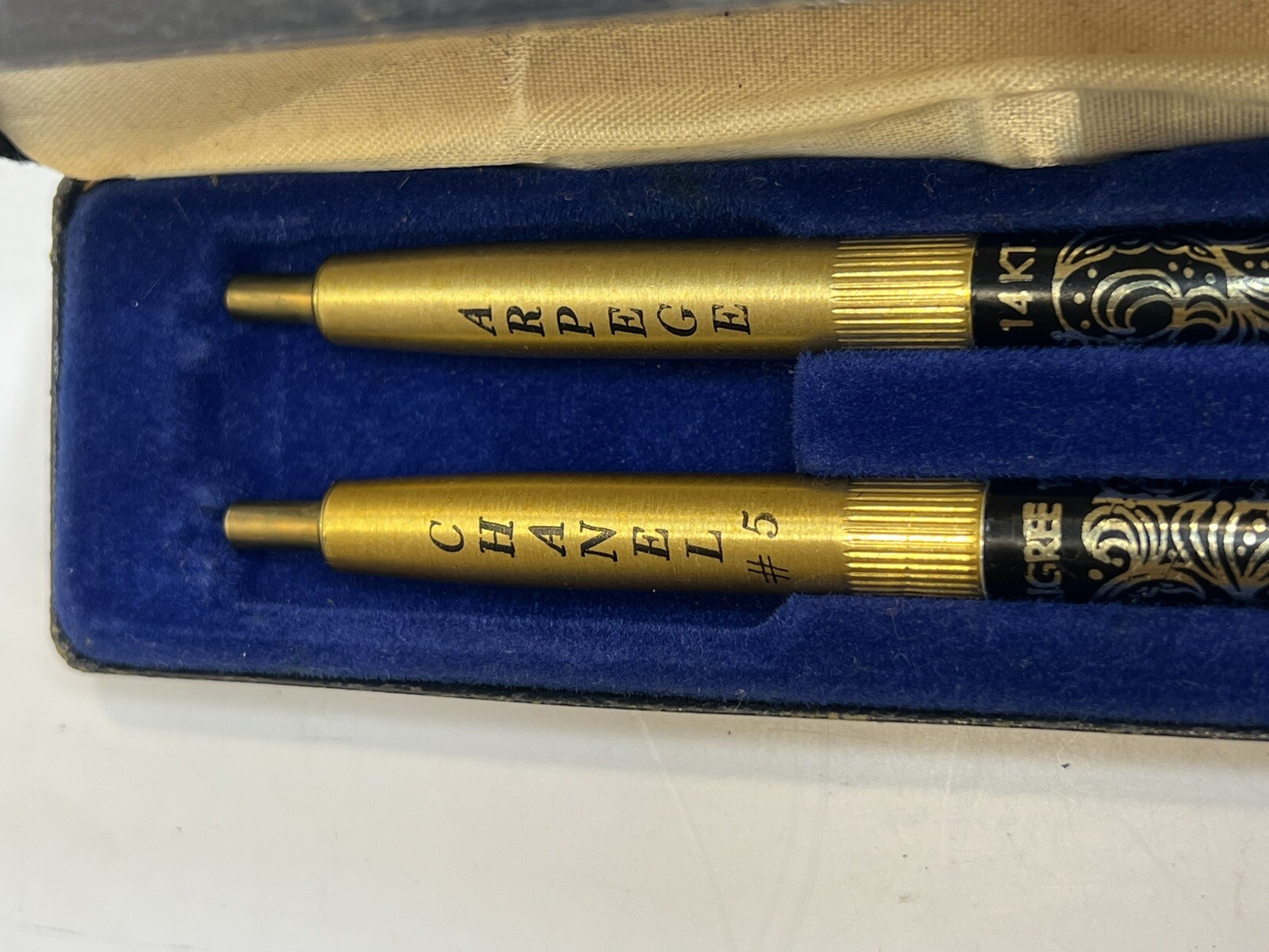 Vintage Set Of Ballpoint Pens Arpege Chanel No 5 14kt Gold Exclusive Dry Ink