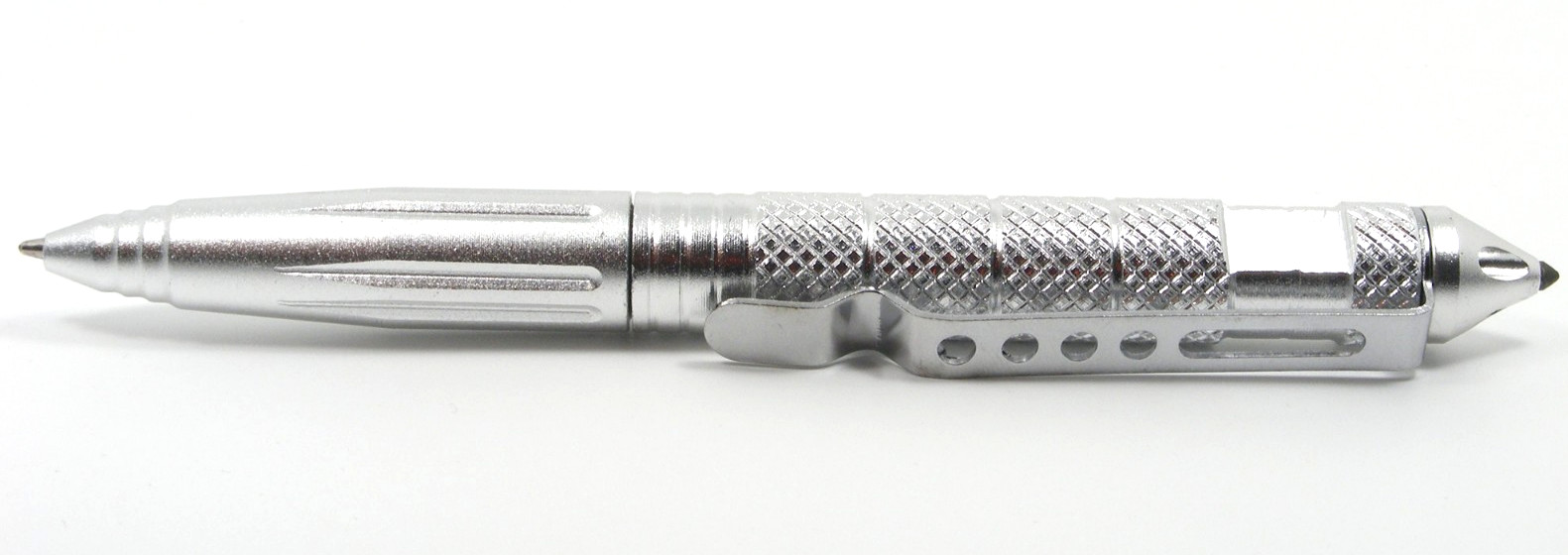 Tactical Silver Aluminum Pen w/ Glass Breaker Cap Heavy-Duty Writing Black Gift
