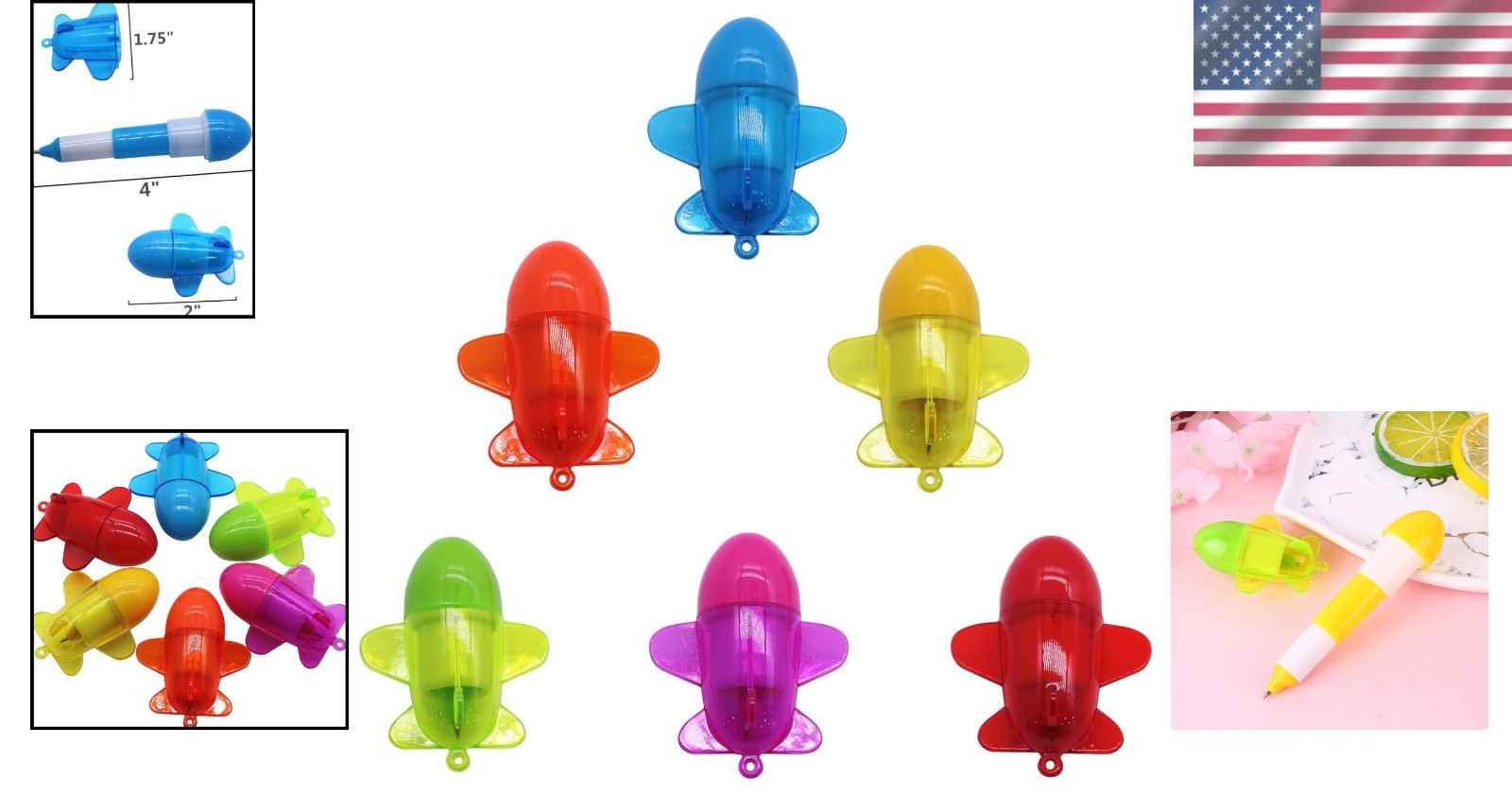 Cute 30-Pack Retractable Ballpoint Pens in Cartoon Plane Design – Blue Ink