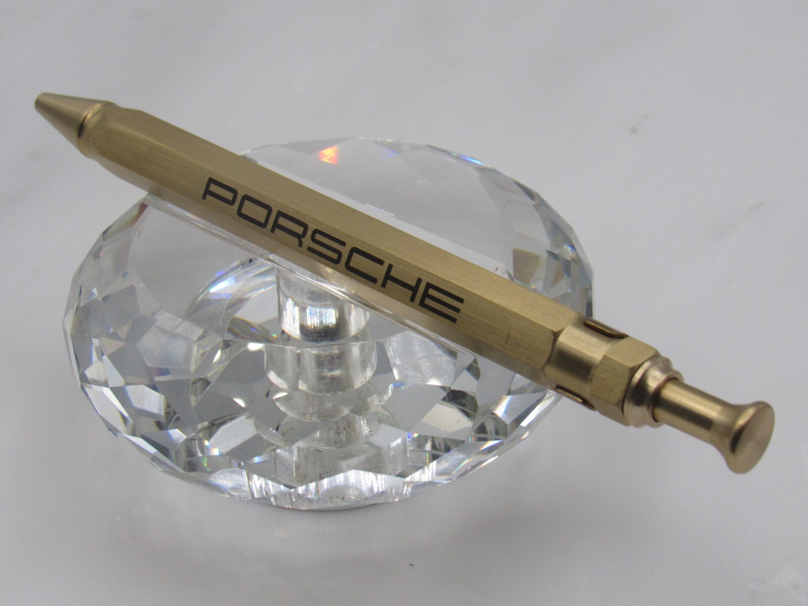 RARE HIGH QUALITY HEAVY SOLID BRASS PORSCHE CLICK BALL POINT PEN W/POCKET CLIP