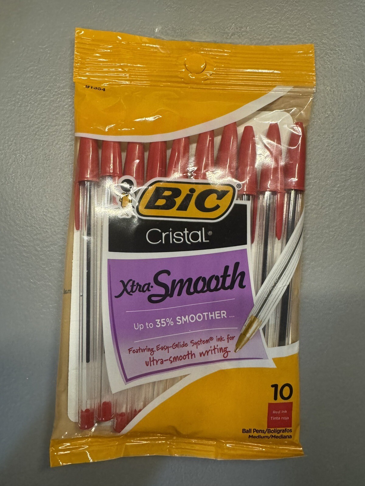 1 package of 10 count – Red Ballpoint Ink Pens (New) – Cristal 91354