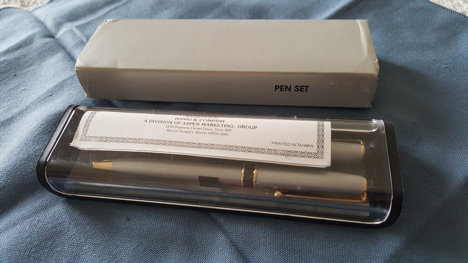 Life Long 2 Piece Pen Set Brushed Grey Textured Goldtone & Black Trim
