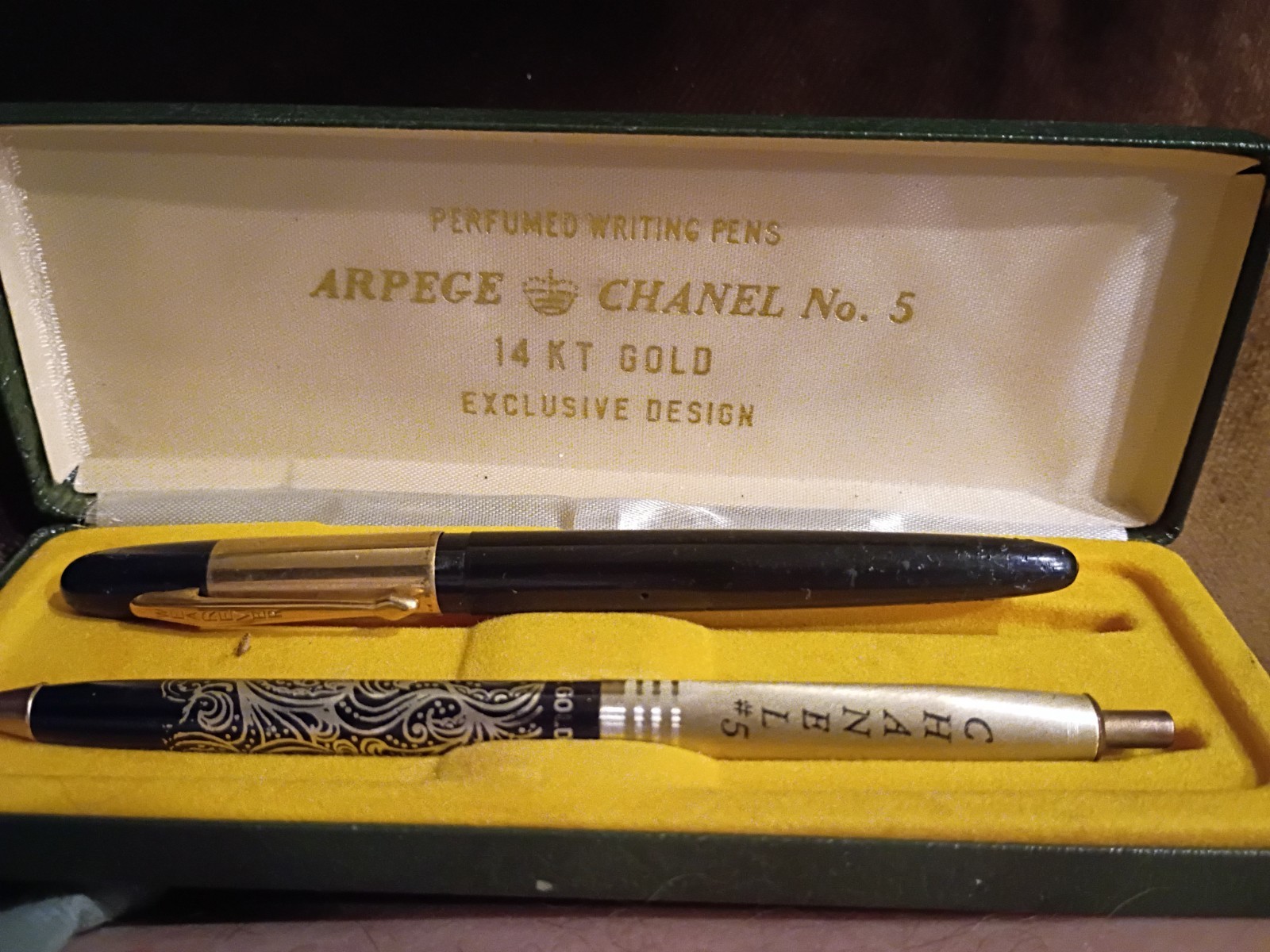 Arpege CHANEL No 5 Ballpoint Pen Set Vintage 14kt Gold Perfume Writing Pens