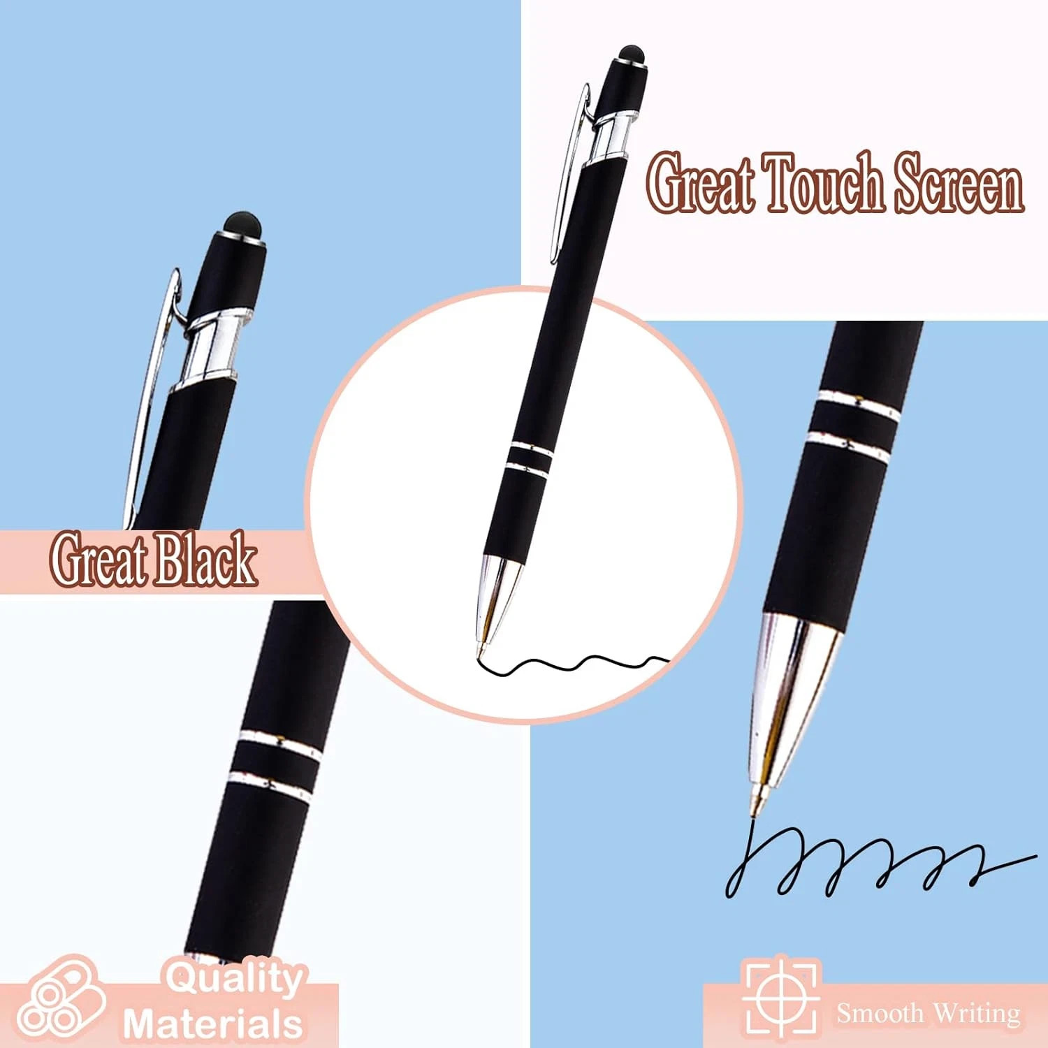 12 Pieces Black Ballpoint Pen with Stylus Tip, 2 in 1 Stylus Pen, Premium Metal
