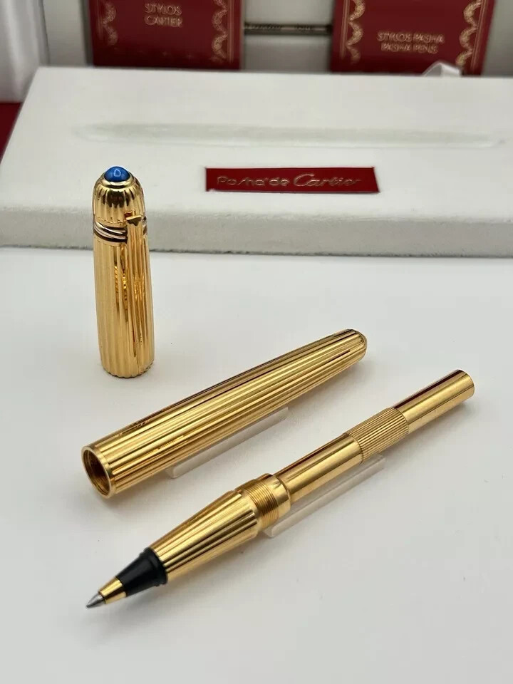 *** Pasha de Cartier / Roller ball Gold Pen Complete With Both Box & Refill Mint