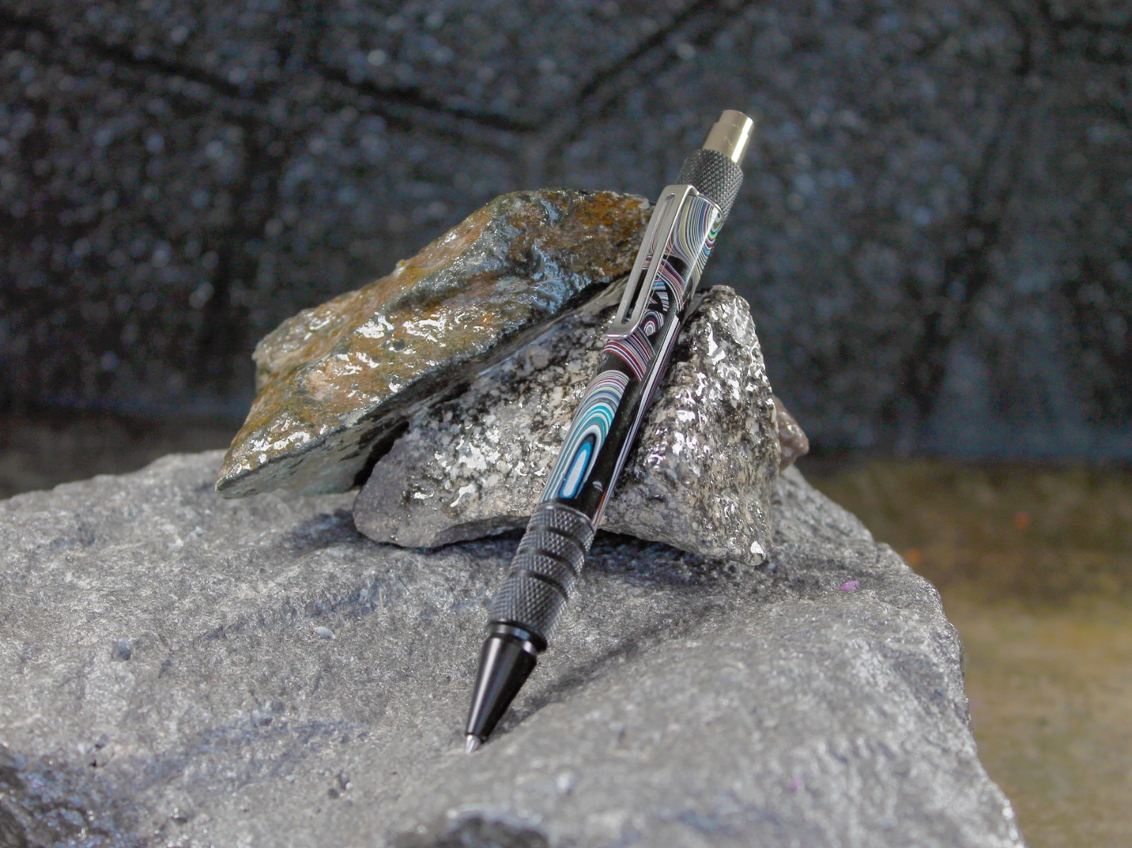 Fordite and Resin Pen – Grey/Black (P-075)