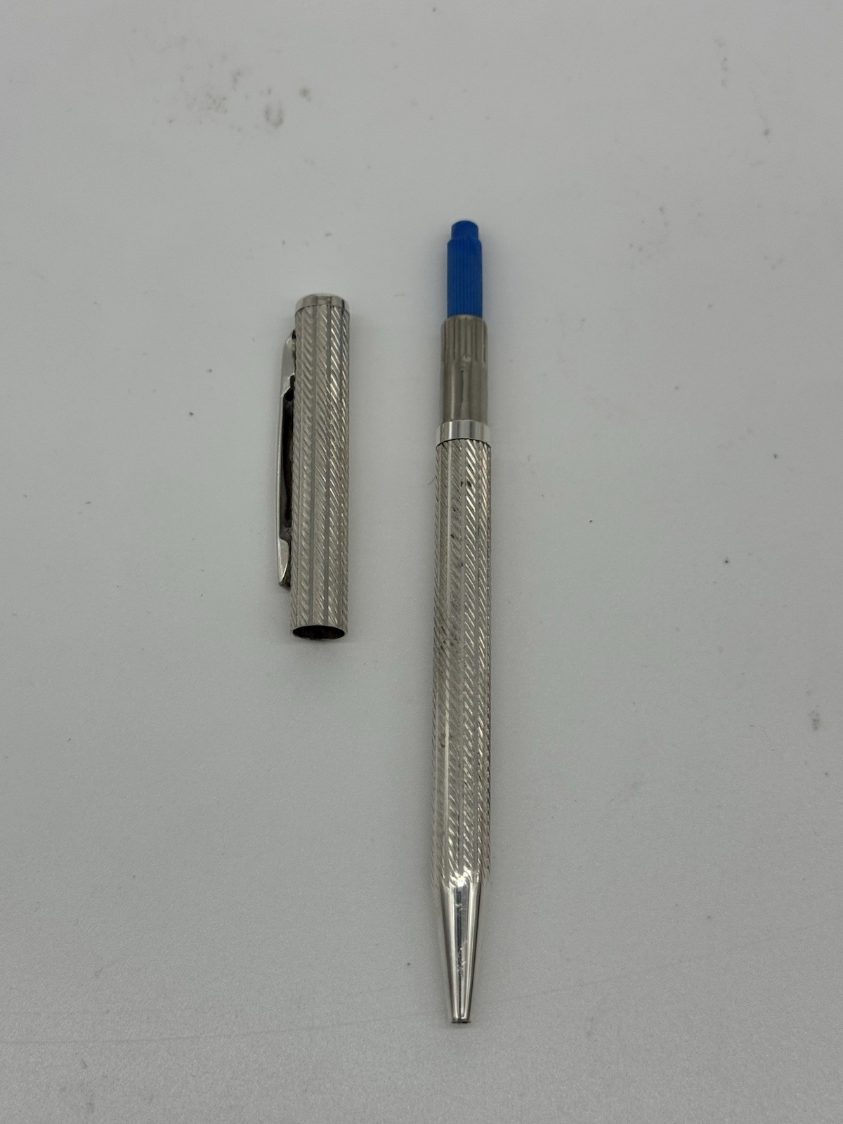 Sterling Silver 925 Ballpoint Twist Pen Flat Top Blue Ink Working