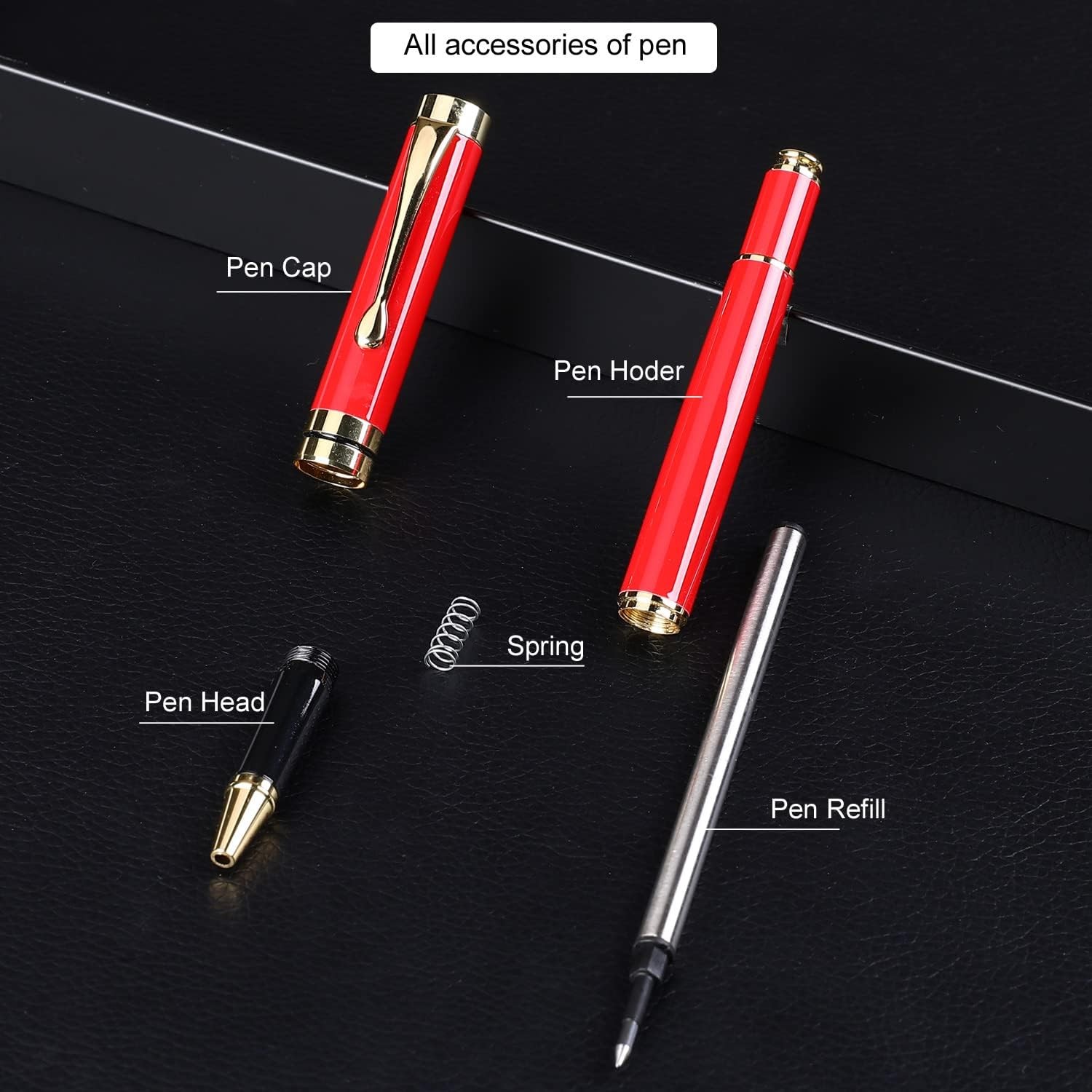 Luxury Red Gold Ballpoint Pen Set, 0.5mm Black Ink, Executive Office Gift Box