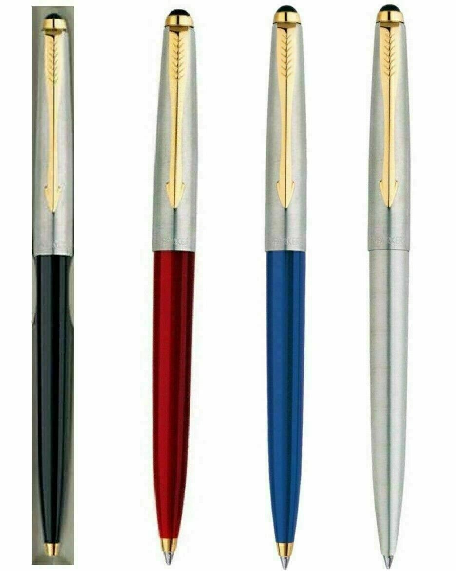 Parker Galaxy GT Gold Trim Ballpoint Pen Red Blue Black Steel Body Ink BLUE