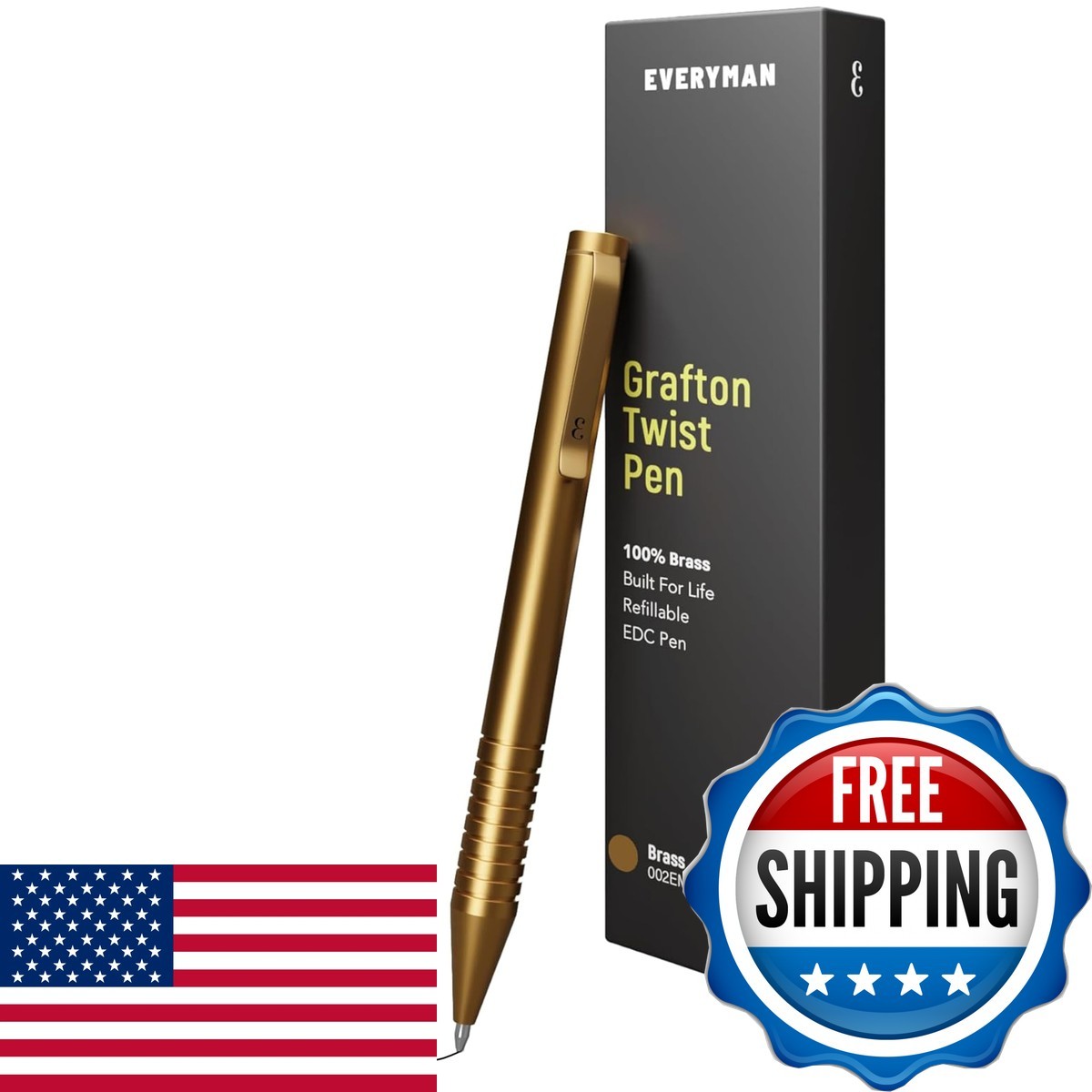Everyman Brass Grafton Mini Twist Refillable 0.7mm Gel Ink Pen Sleek Anodized