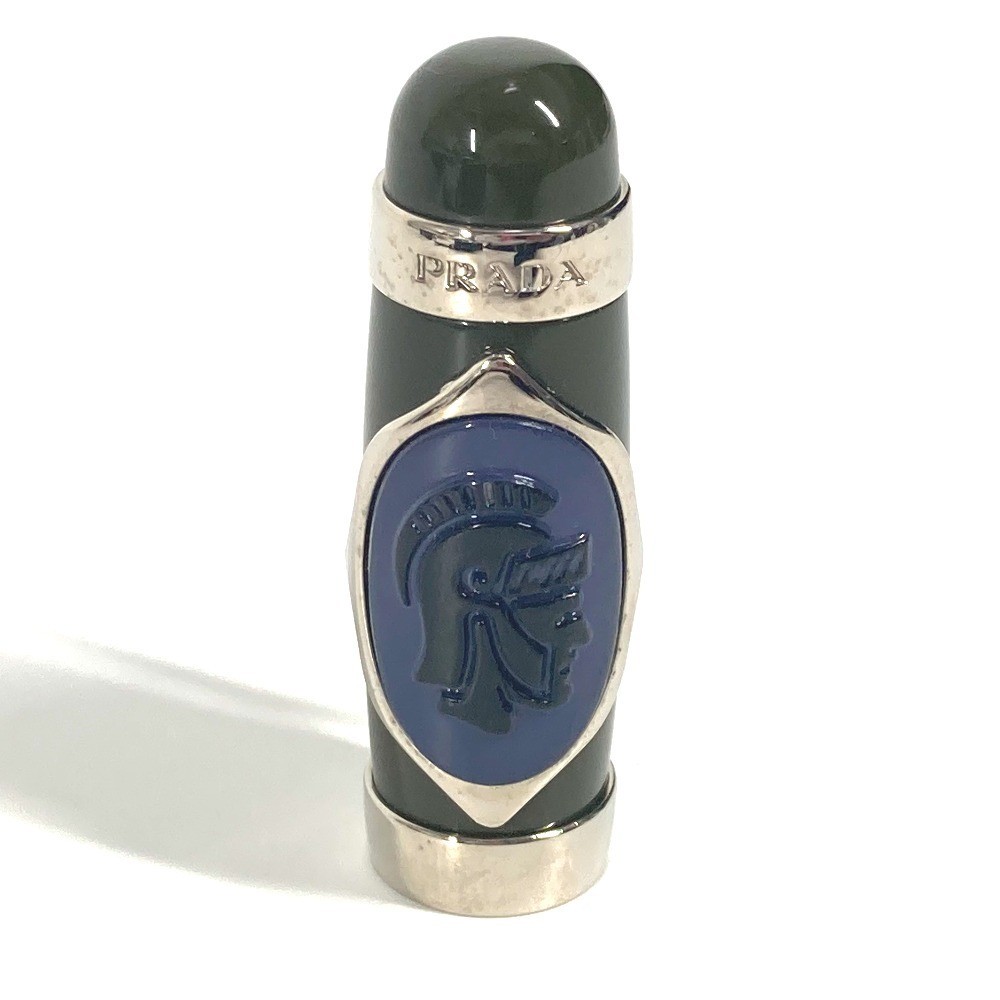 PRADA Logo Ballpoint Pen Stationery Khaki Black Ink Metal Unisex Authentic