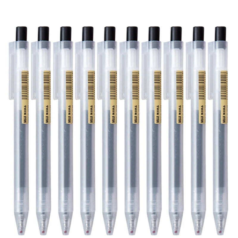 10Pcs Press Gel Pen 0.5Mm Blue/Black/Dark Blue/Red Ink Mujis Gel Pen Set for Sch
