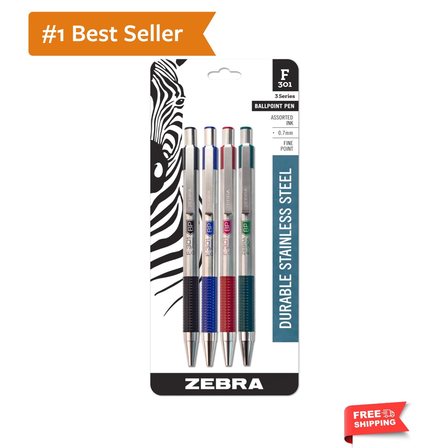 F-301 Ballpoint Black, Blue, Red and Green Ink, Fine Point 0.7mm Pen, Easy-Gl…