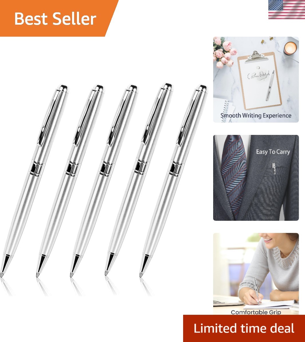 Professional Metal Twist Pens – 5 Pack, Ideal for Uniforms and Guest Books