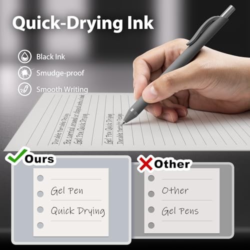 24 Pack Gel Pens Black Ink, 0.7mm Fine Point Smooth 24 Pack Black Ink