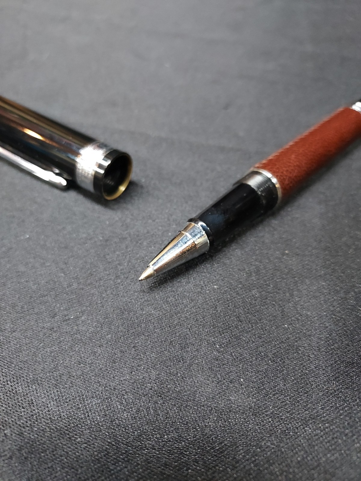 Vtg HAUSER GERMANY Pen Oversized Leather Handle Black Open Ceramic 777 SF
