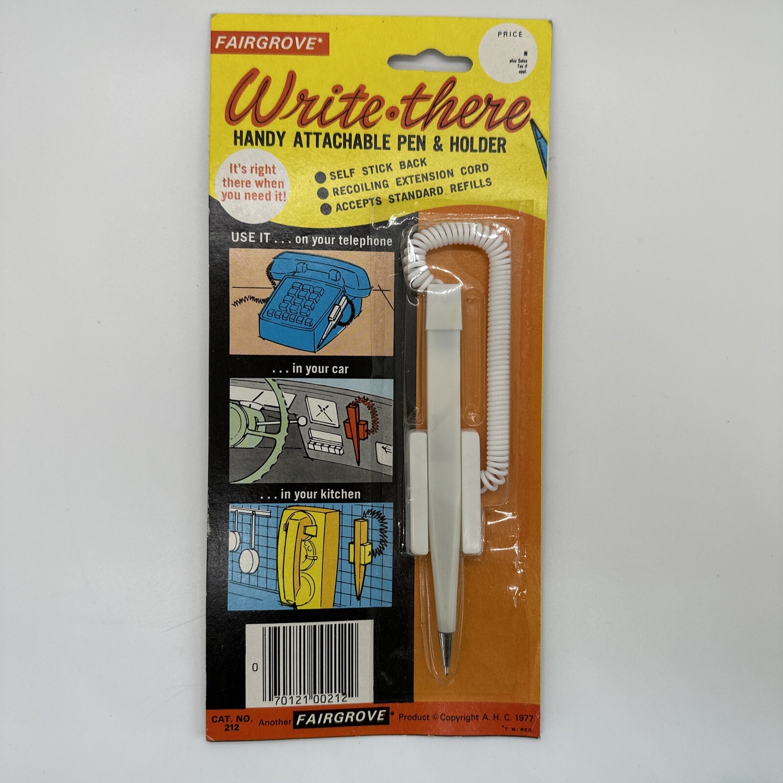 Fairgrove Write•There Handy Attachable Pen W/ Cord Telephone White VTG 1977 NOS