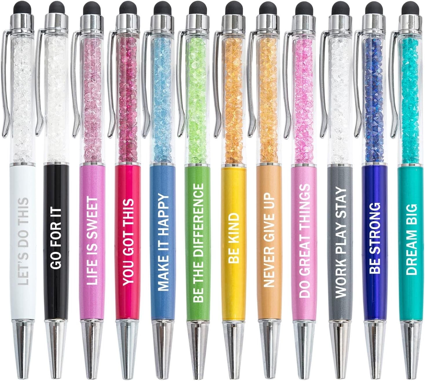12Pcs Crystal Stylus Pens Motivational Ballpoint Employee Gift Set