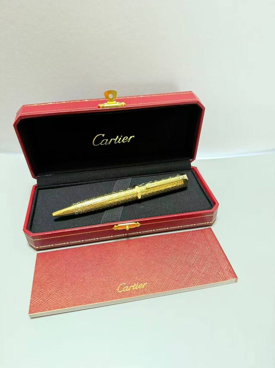 Cartier Gold Ballpoint Pen Engraved Luxury Writing Instrument NIB