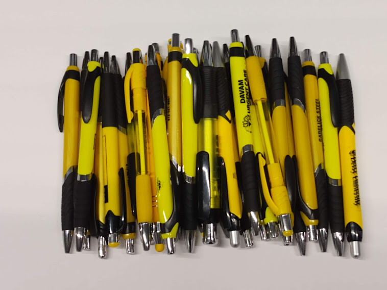 30ct Mixed Lot Misprint Retractable Click Pens: GOLD / NEON / LEMON / YELLOW