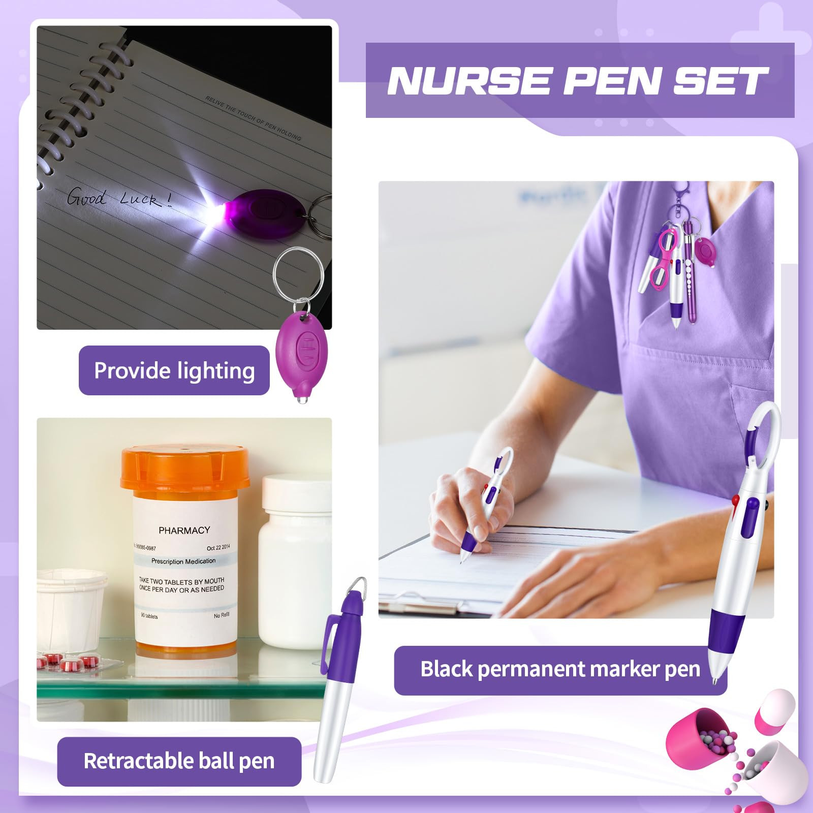 Nurse Essential Pen Set with Keychain Clip and Tools Gift for Professionals