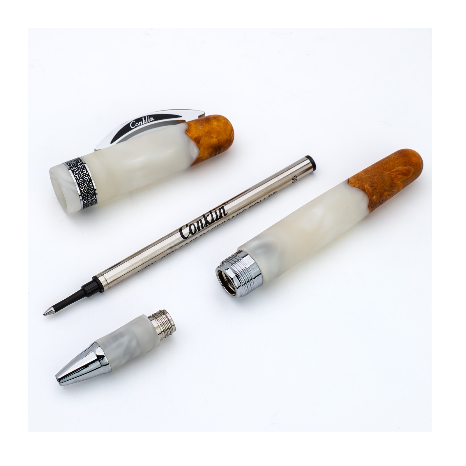 Conklin 1898 Spectra Fusion Rollerball Pen in White w/ Chrome Trim – Limited Ed.