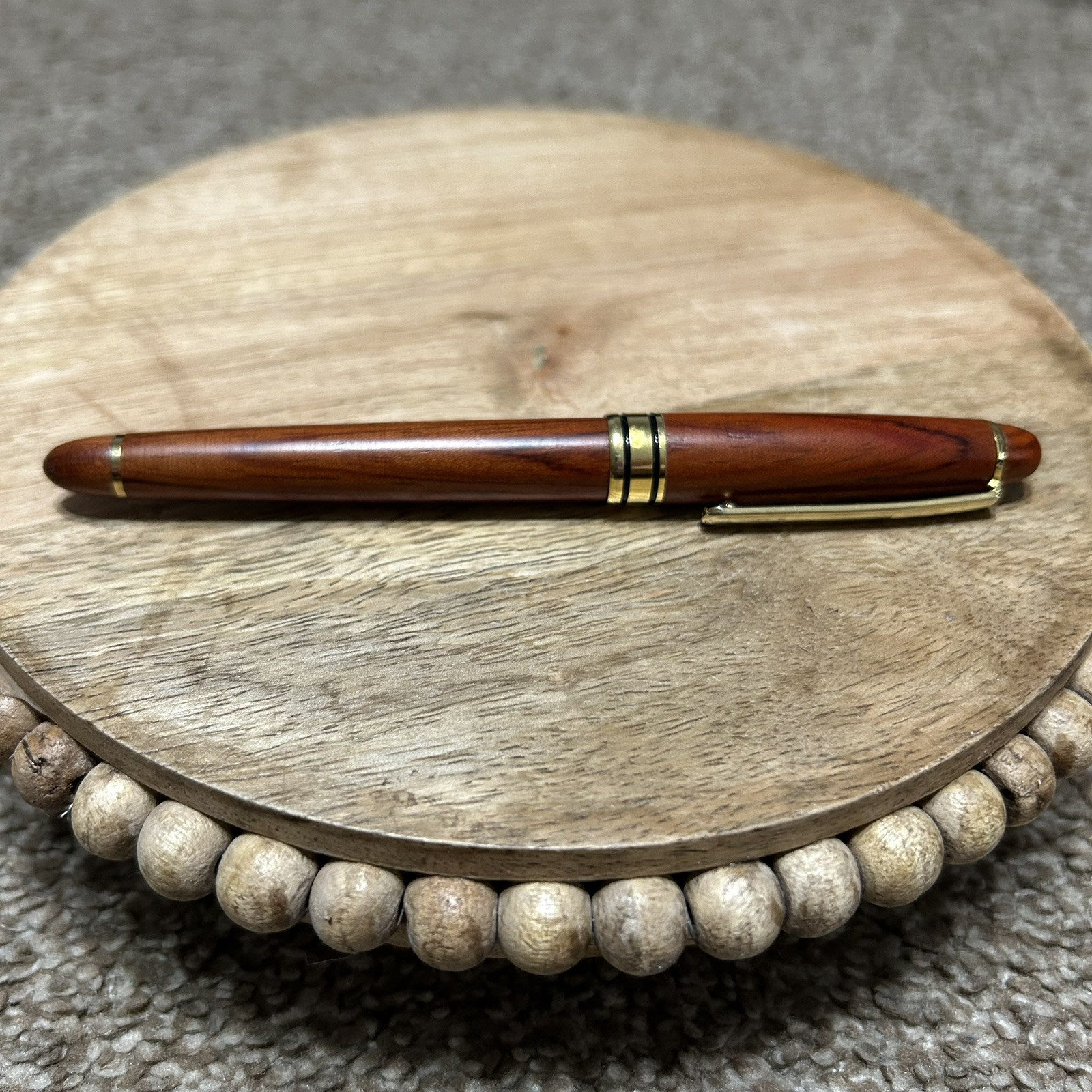 Hauser Germany Polished Wood Ballpoint Pen Wood Grain Gold Tone