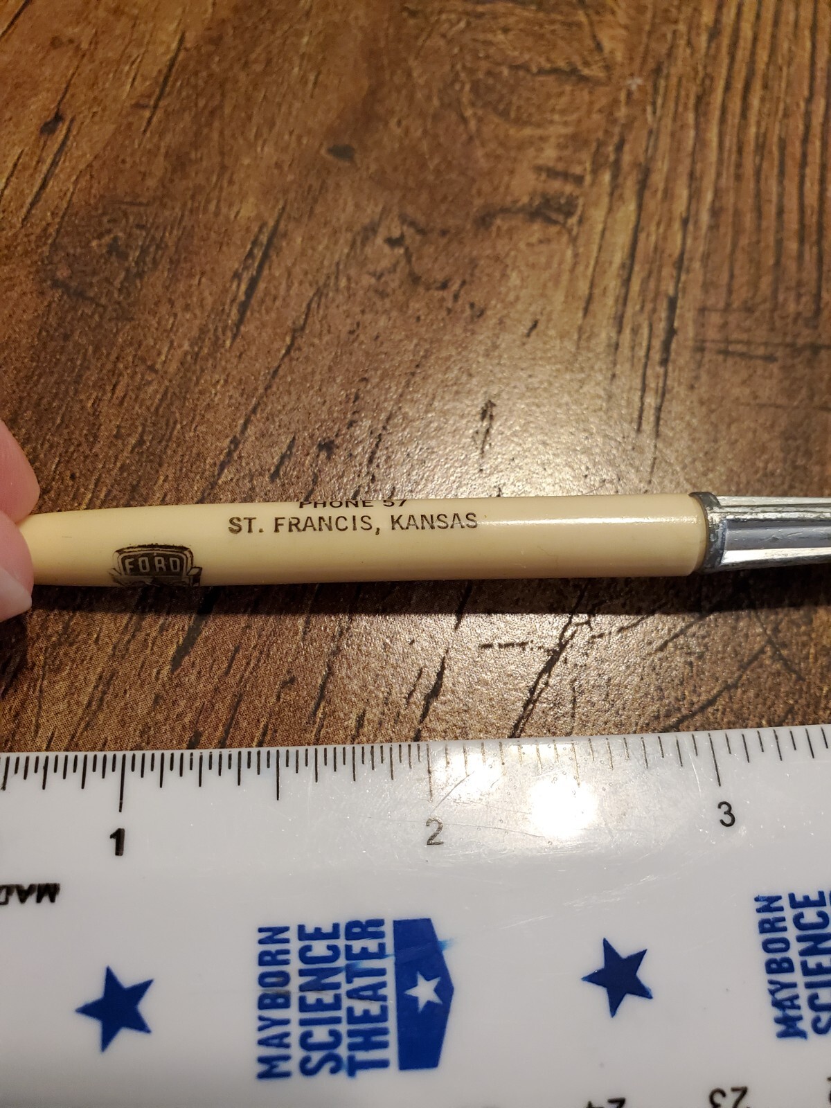 Vintage Atomic Rocket Pen 1961 Ford Touslee Ford St Francis Kansas Metal Top