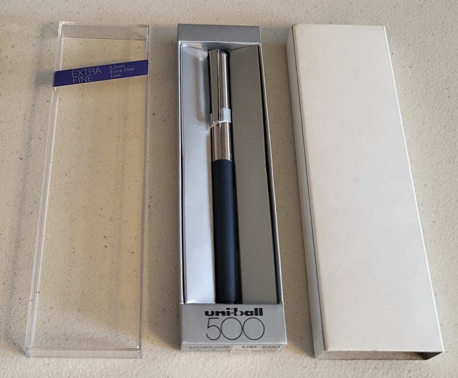 Vintage Uni-ball 500 Extra-Fine 0.2 mm Metal Black Ink Refillable Pen Unused