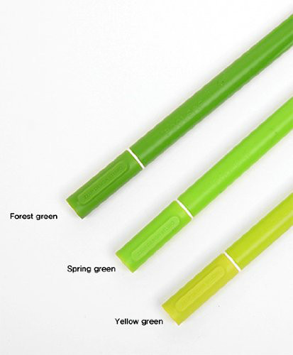 MollaSpace SET 2 Grass Leaf SINGLE Pen YELLOW GREEN black ink ballpoint pen+cap