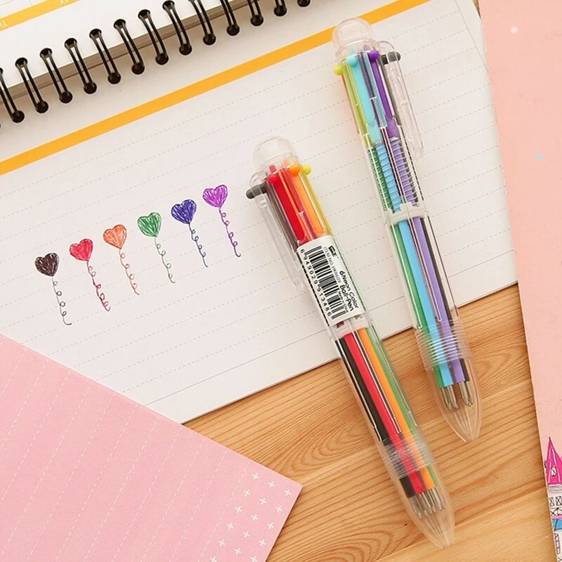 1 PC Ball Point Pen Marker Korea Creative Stationery Pen 6 Color In 1 Ballpoint