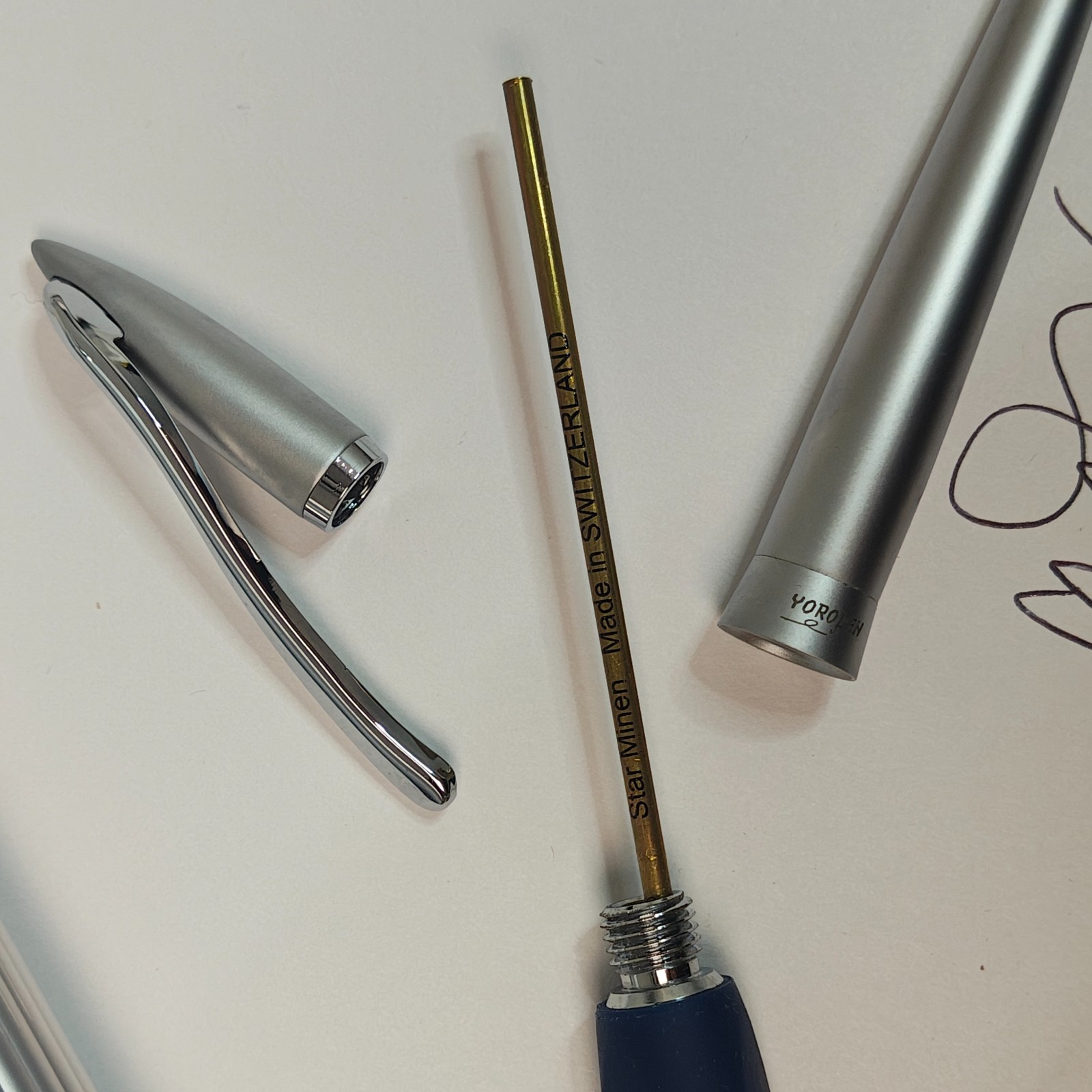 Yoropen Ergonomic Z-Series Ballpoint Pen Silver Blue Left Hand Friendly With Box