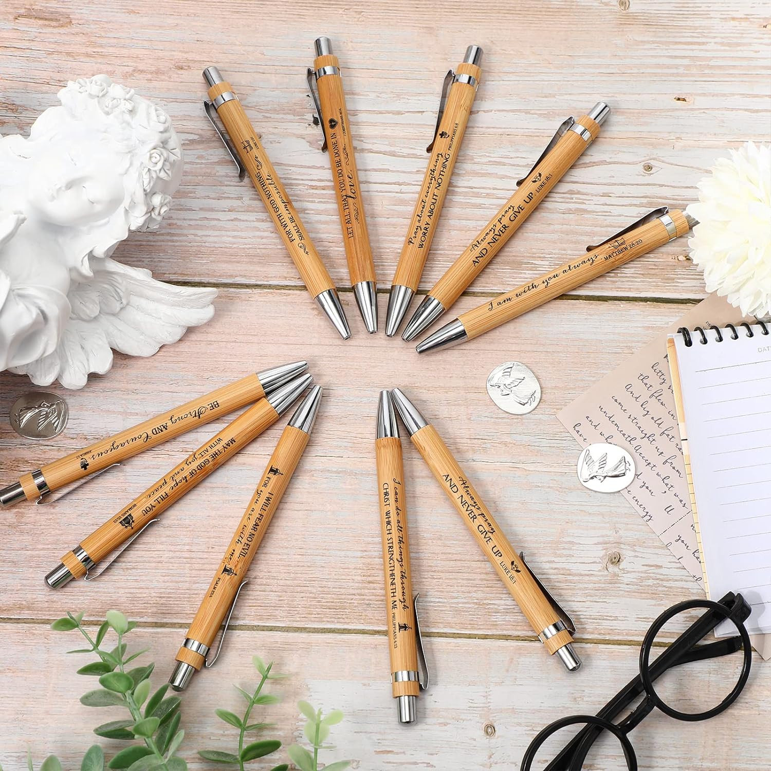 10 Pcs Bible Verse Pens Bamboo Christian Pen Wooden Retractable Bible Pen 1 mm I