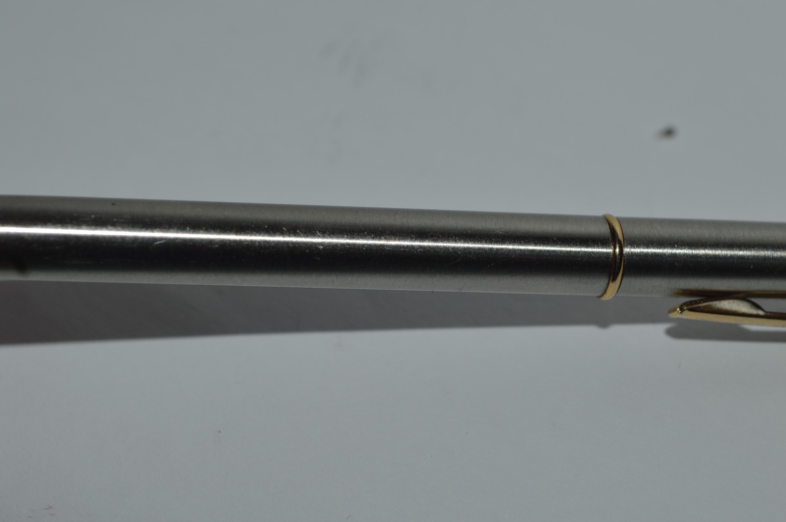 SCULLY SINCE 1906 Ball Pen Slim Brushed Stainless Steel Gold Trim Twist Action