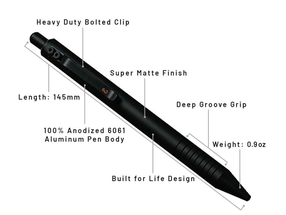 Everyman Grafton Mini Pen Super Matte Black Aluminum w/New Metal Gel Cartridge