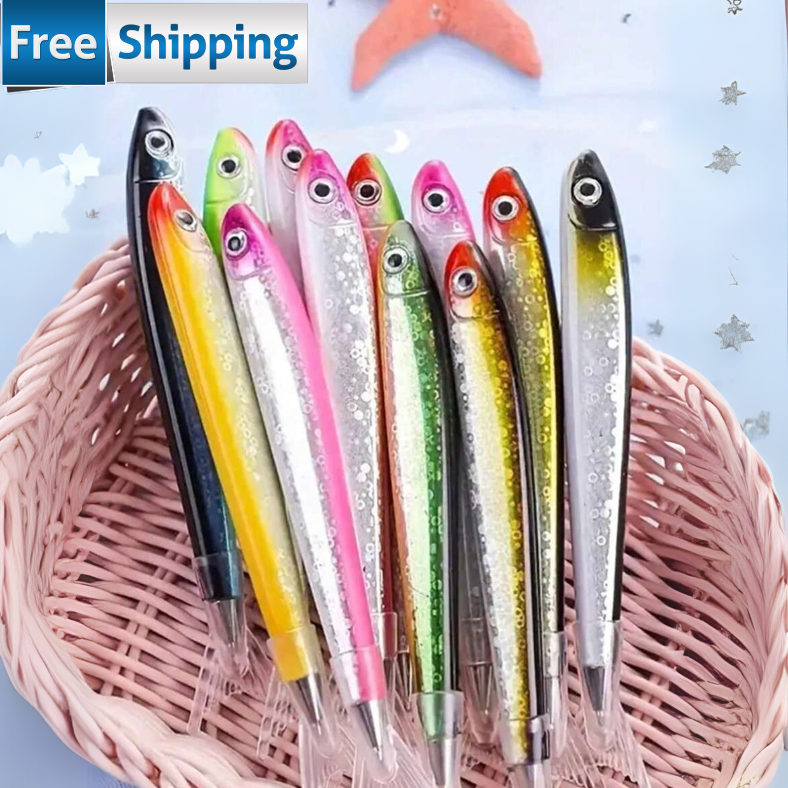 Fish Shaped Ballpoint Pens with Click Off Cap Fishing Decoration Black Ink Pens