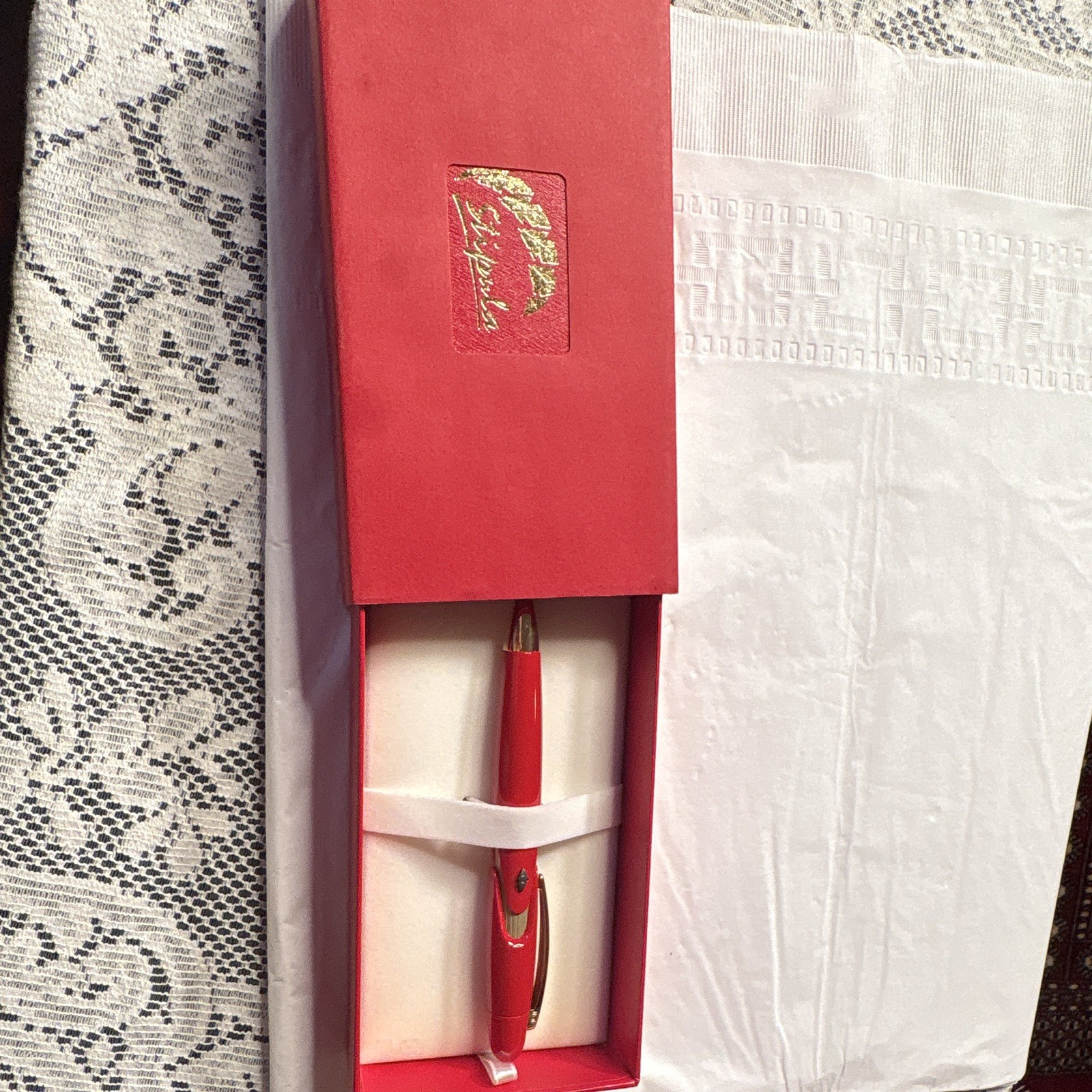 Red Stipula Ballpoint Pen Gold Trim Black Ink w/ Presentation Box ST60010