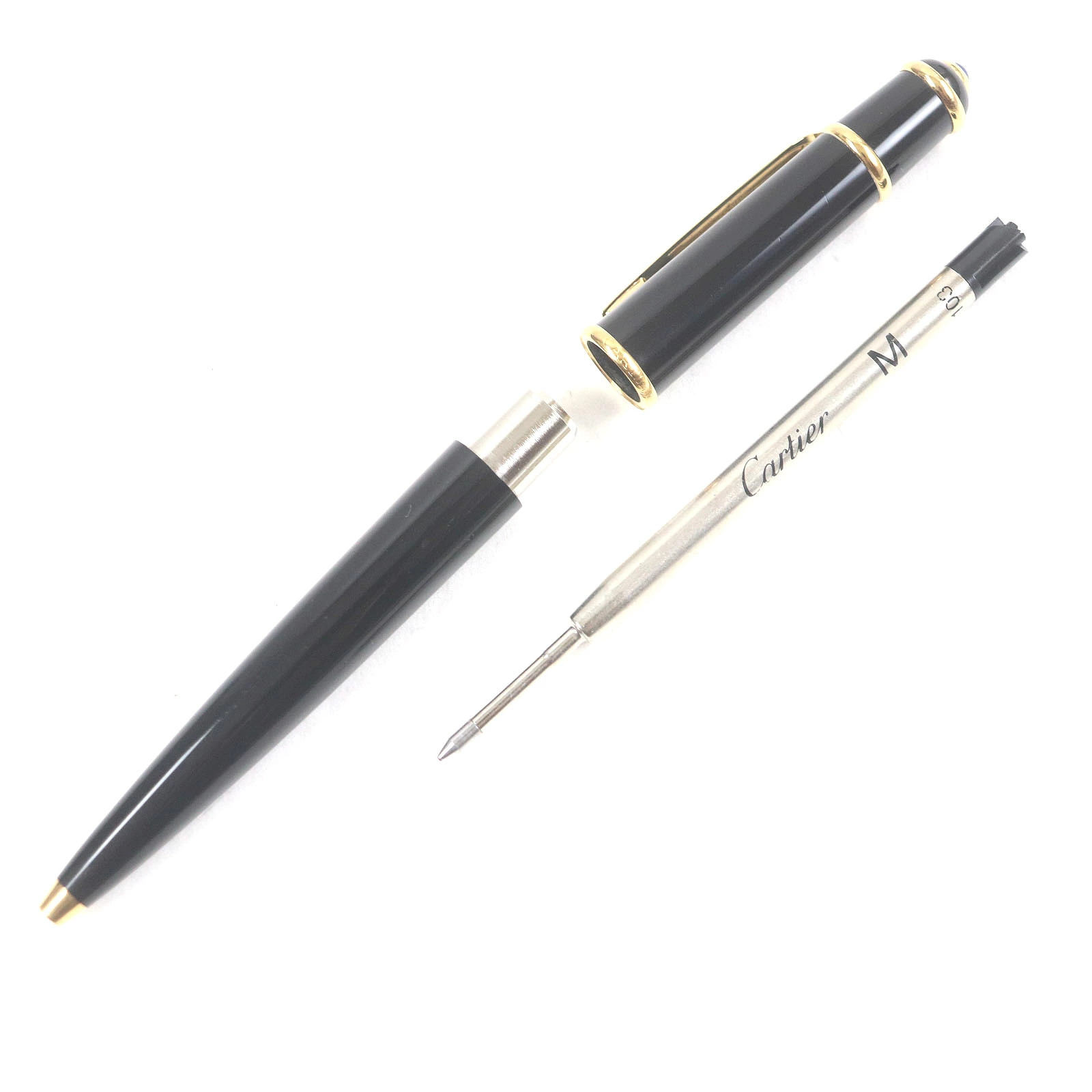 Diabolo de Cartier Ballpoint Pen Black Gold Blue Gem Twist Germany Tested Unisex